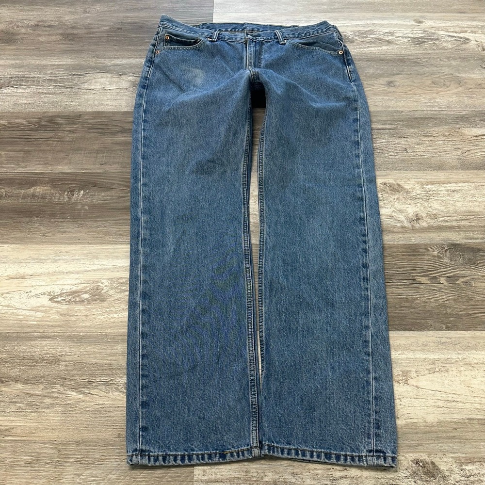 Levis 505 Red Tab Mid Wash Blue Mens 36x32 Regular Fit Straight Leg Denim Jeans